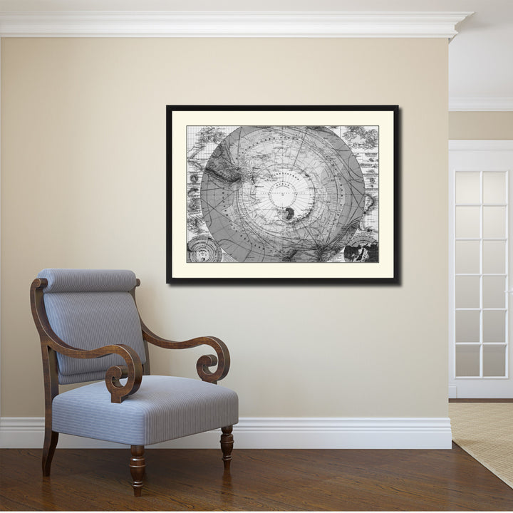 Antarctica South Pole Vintage BandW Map Canvas Print with Picture Frame  Wall Art Gift Ideas Image 2