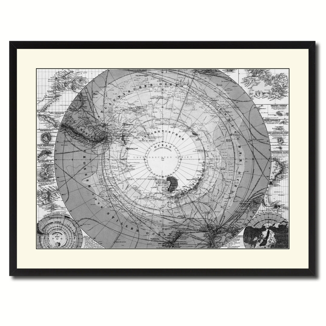Antarctica South Pole Vintage BandW Map Canvas Print with Picture Frame  Wall Art Gift Ideas Image 3