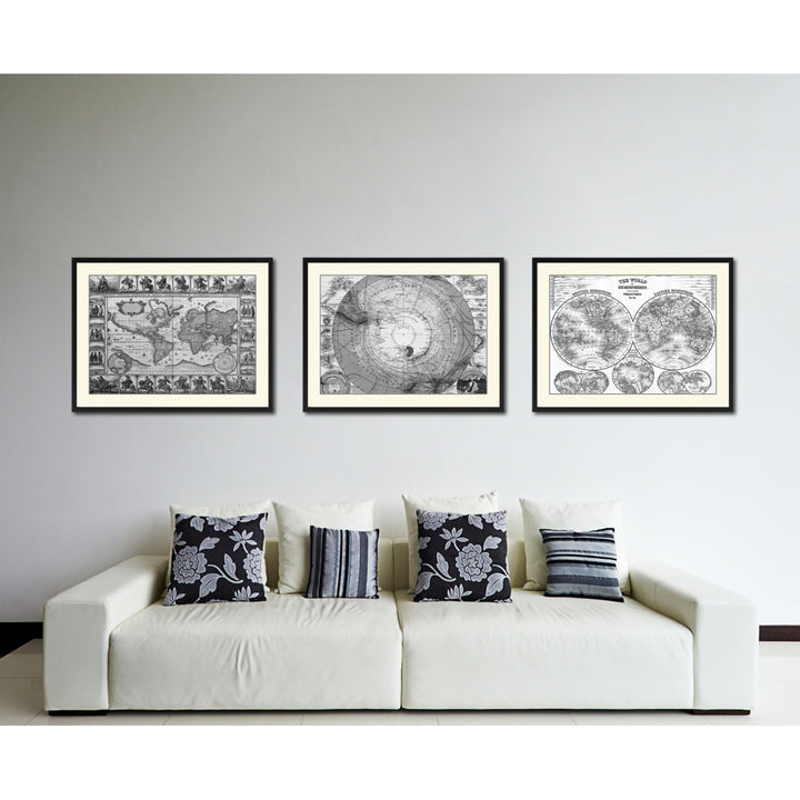 Antarctica South Pole Vintage BandW Map Canvas Print with Picture Frame  Wall Art Gift Ideas Image 4