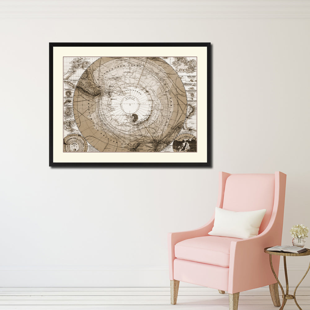 Antarctica South Pole Vintage Sepia Map Canvas Print with Picture Frame Gifts  Wall Art Decoration Image 2