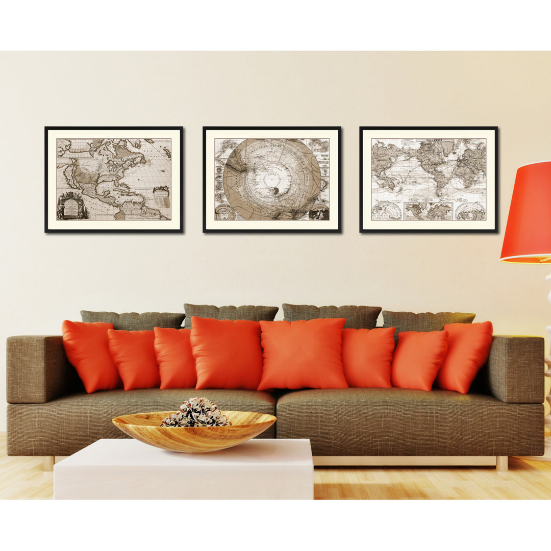 Antarctica South Pole Vintage Sepia Map Canvas Print with Picture Frame Gifts  Wall Art Decoration Image 4