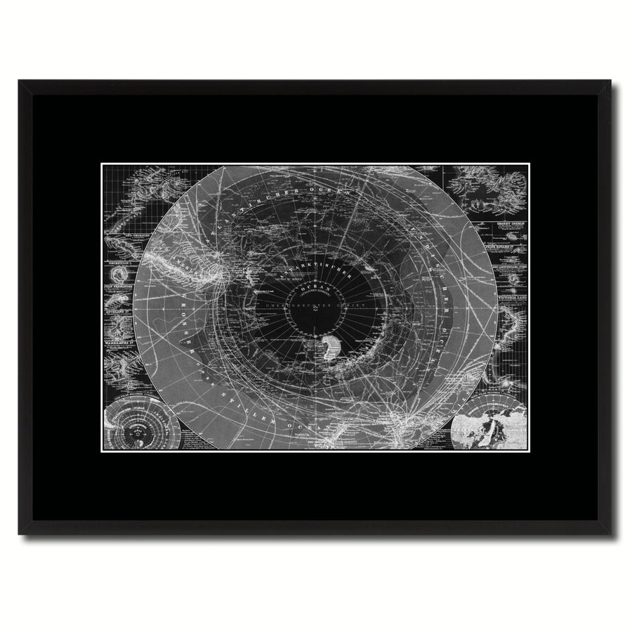 Antarctica South Pole Vintage Monochrome Map Canvas Print with Gifts Picture Frame  Wall Art Image 1