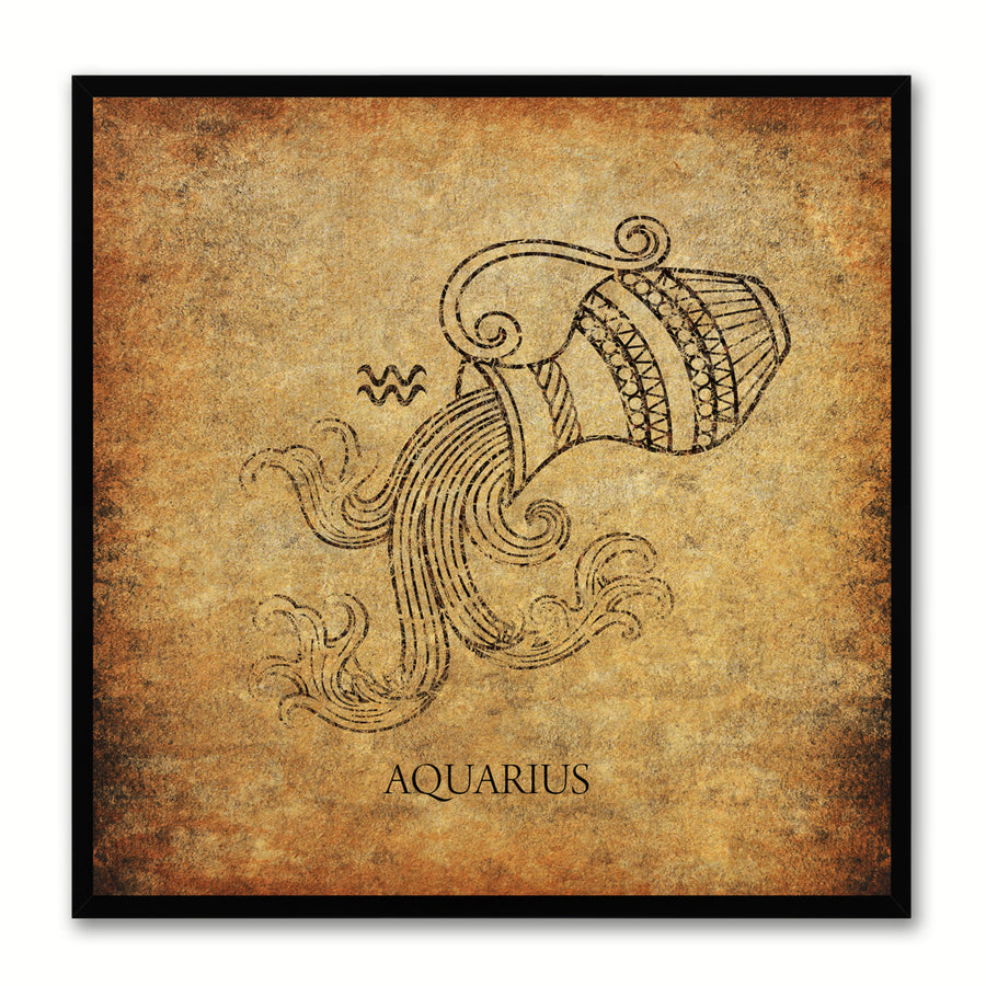 Aquarius Horoscope Brown Canvas Print with Black Custom Frame Image 1