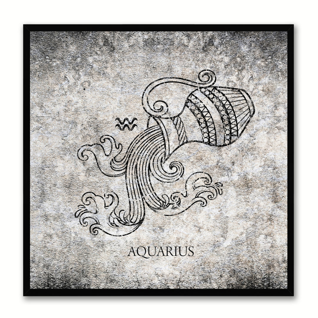 Aquarius Horoscope Black Canvas Print with Black Custom Frame Image 1