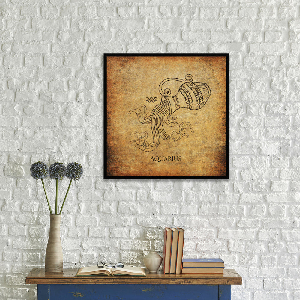 Aquarius Horoscope Brown Canvas Print with Black Custom Frame Image 2