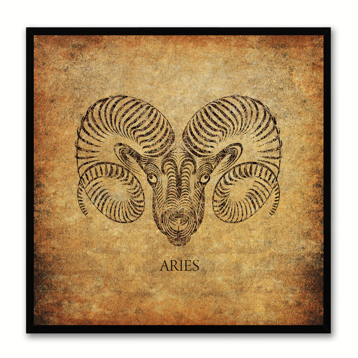 Aries Horoscope Brown Canvas Print with Black Custom Frame Image 1