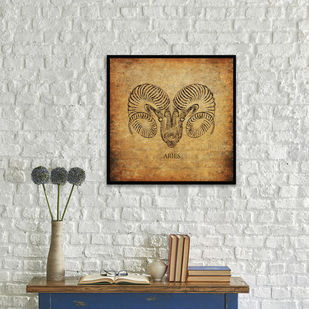 Aries Horoscope Brown Canvas Print with Black Custom Frame Image 2