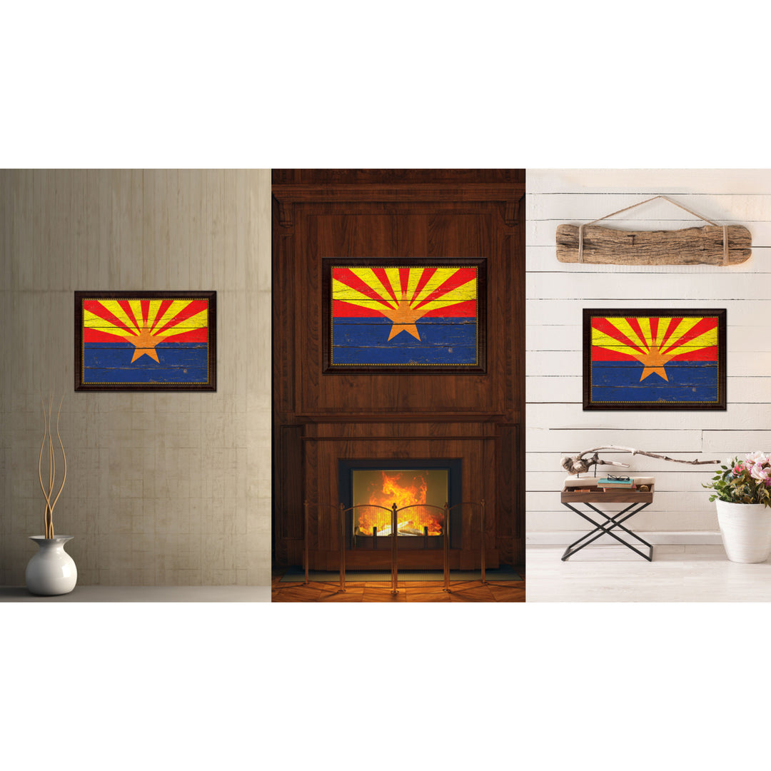 Arizona State Vintage Flag Brown Framed Canvas Print Gift Ideas  Wall Art Decoration 6010 Image 2