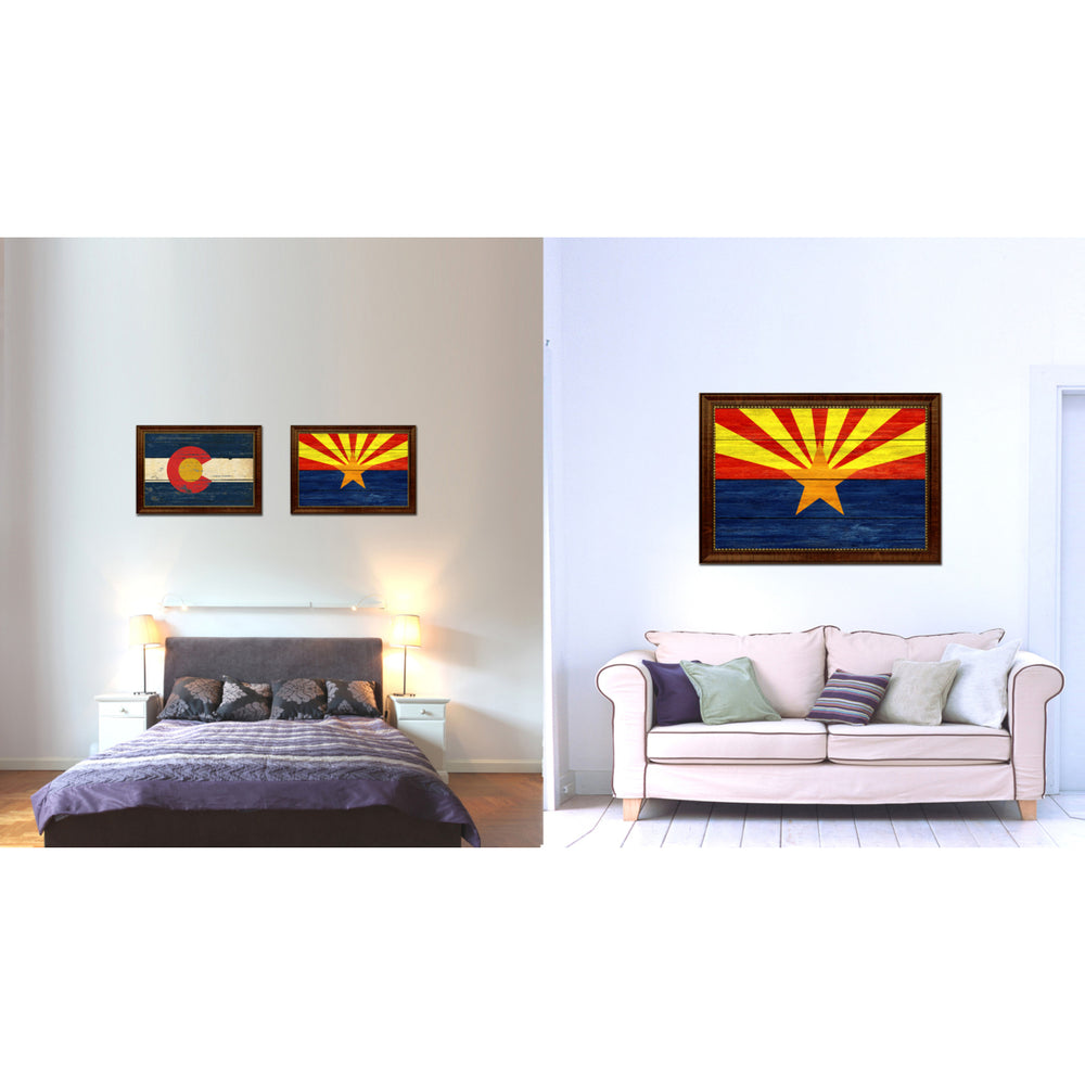 Arizona State Texture Flag Brown Framed Canvas Print Gift Ideas  Wall Art Decoration 6065 Image 2