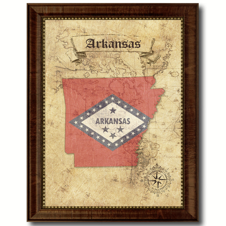 Arizona State Flag  Vintage Map Canvas Print with Picture Frame  Wall Art Decoration Gift Ideas Image 1