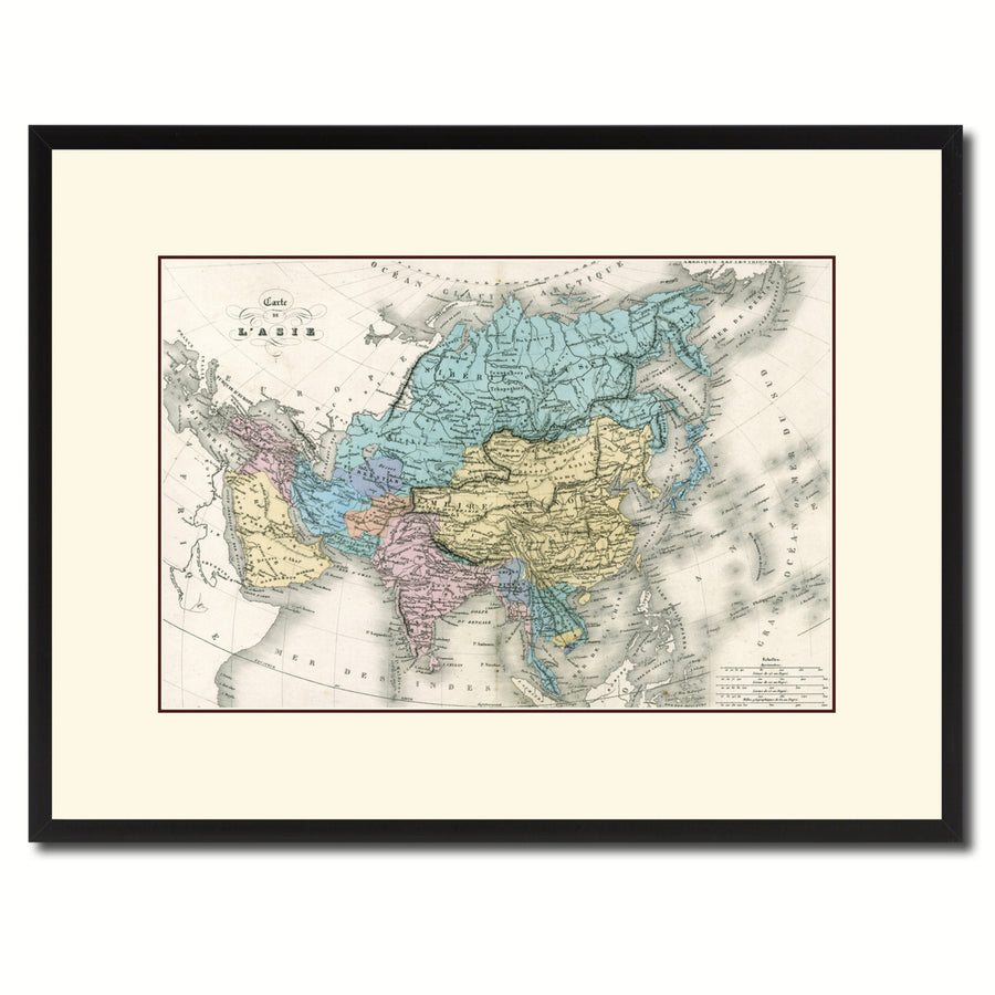 Asia Vintage Antique Map Wall Art  Gift Ideas Canvas Print Custom Picture Frame Image 1