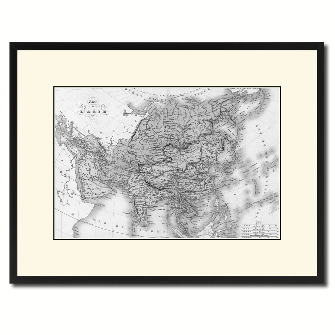 Asia Vintage BandW Map Canvas Print with Picture Frame  Wall Art Gift Ideas Image 1