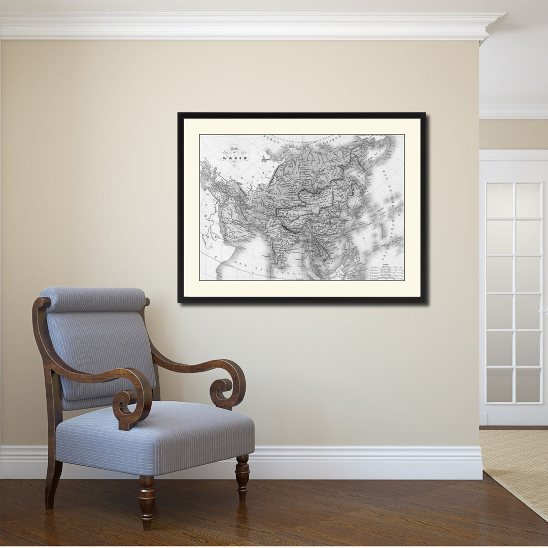 Asia Vintage BandW Map Canvas Print with Picture Frame  Wall Art Gift Ideas Image 2