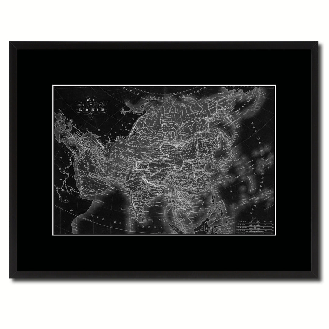 Asia Vintage Monochrome Map Canvas Print with Gifts Picture Frame  Wall Art Image 1