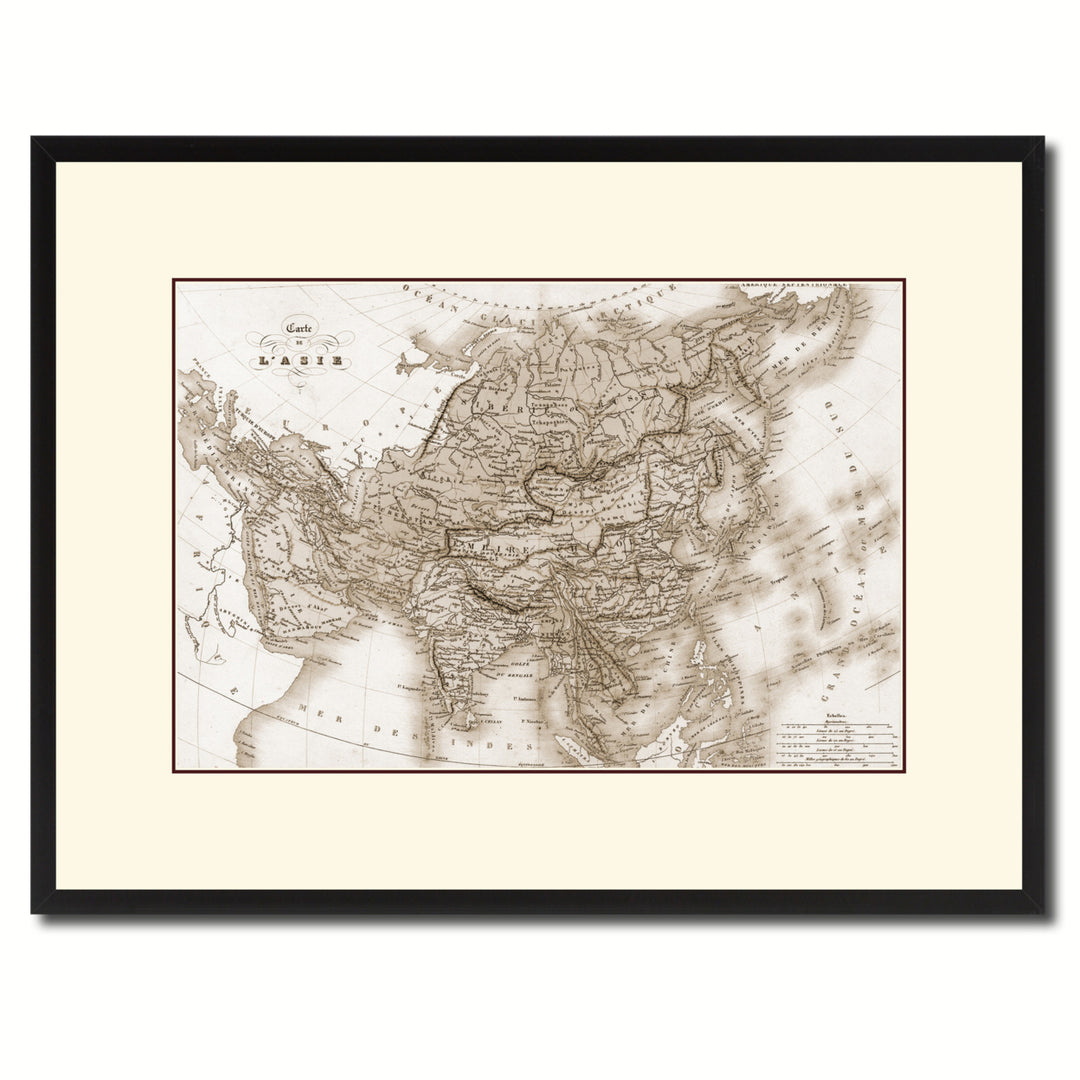 Asia Vintage Sepia Map Canvas Print with Picture Frame Gifts  Wall Art Decoration Image 1