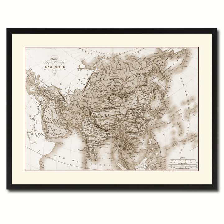 Asia Vintage Sepia Map Canvas Print with Picture Frame Gifts  Wall Art Decoration Image 3