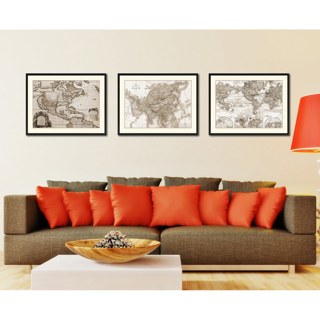 Asia Vintage Sepia Map Canvas Print with Picture Frame Gifts  Wall Art Decoration Image 4