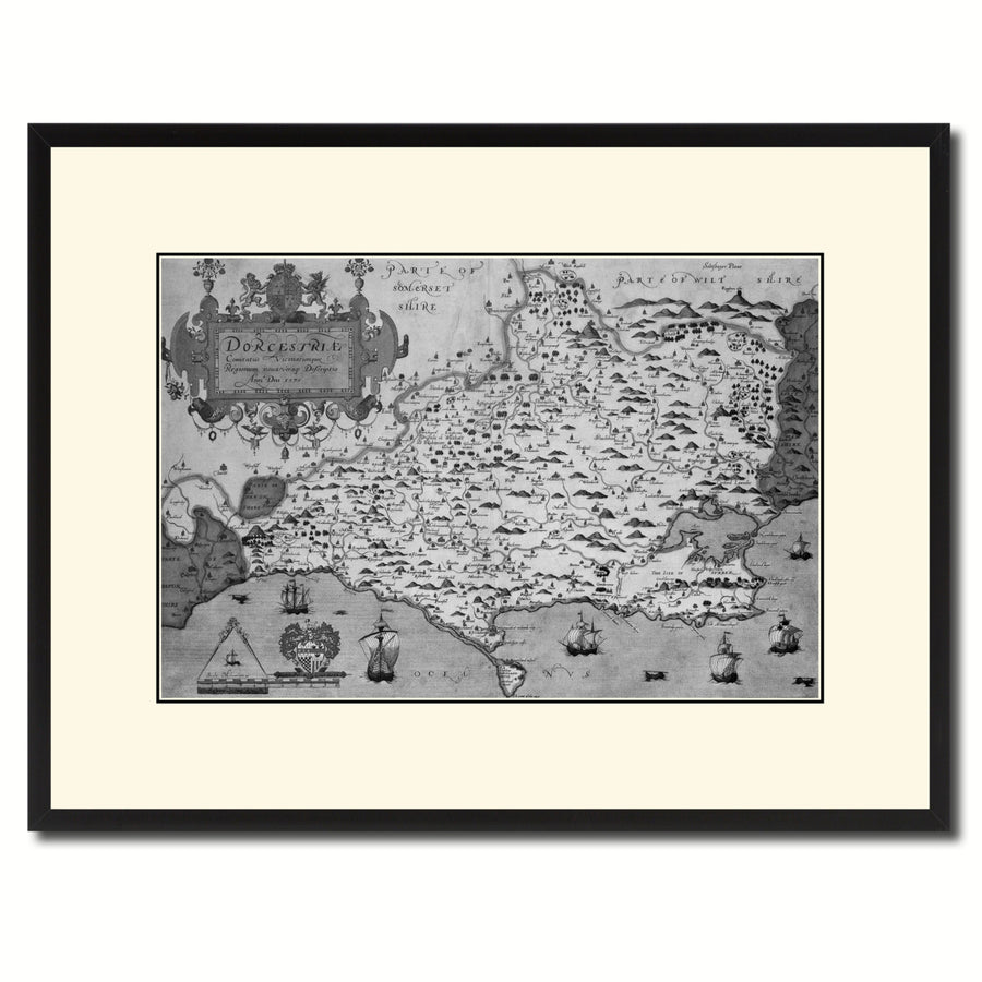 Atlas Of England and Wales Vintage BandW Map Canvas Print with Picture Frame  Wall Art Gift Ideas Image 1