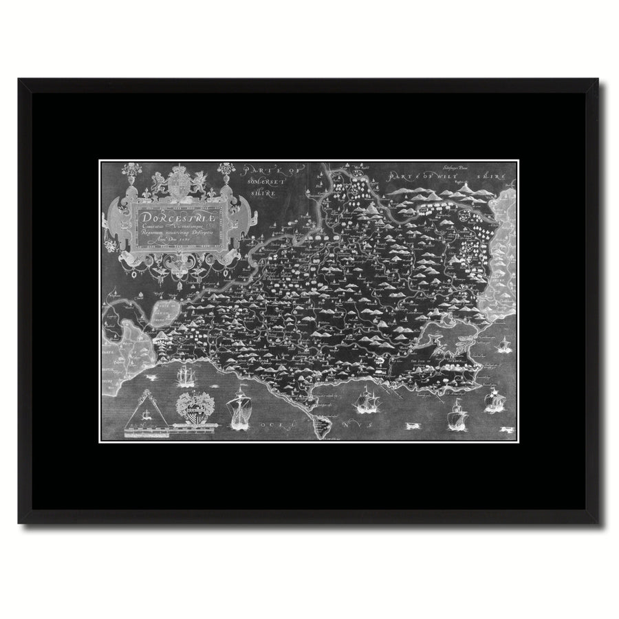 Atlas Of England and Wales Vintage Monochrome Map Canvas Print with Picture Frame  Wall Art Gift Ideas Image 1