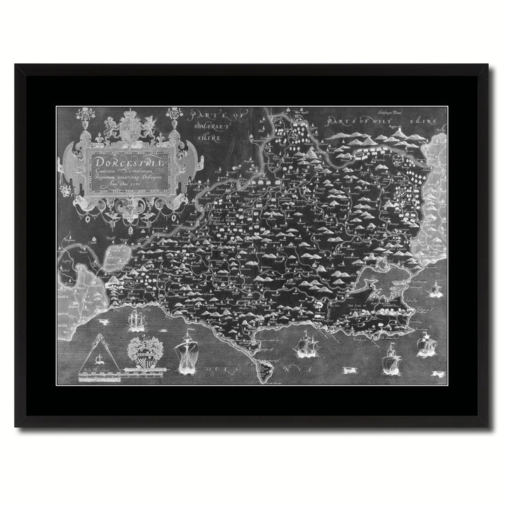 Atlas Of England and Wales Vintage Monochrome Map Canvas Print with Picture Frame  Wall Art Gift Ideas Image 3