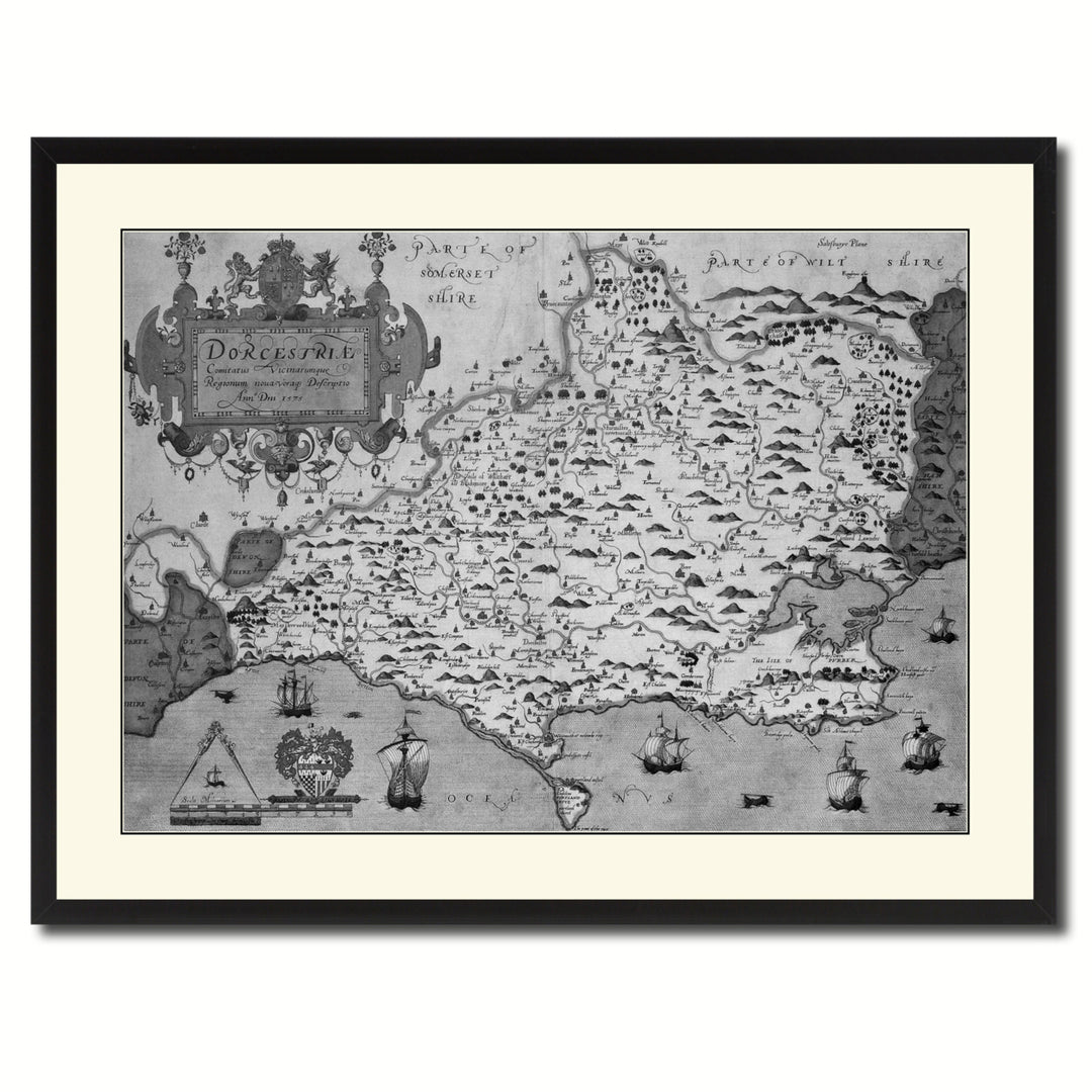 Atlas Of England and Wales Vintage BandW Map Canvas Print with Picture Frame  Wall Art Gift Ideas Image 3
