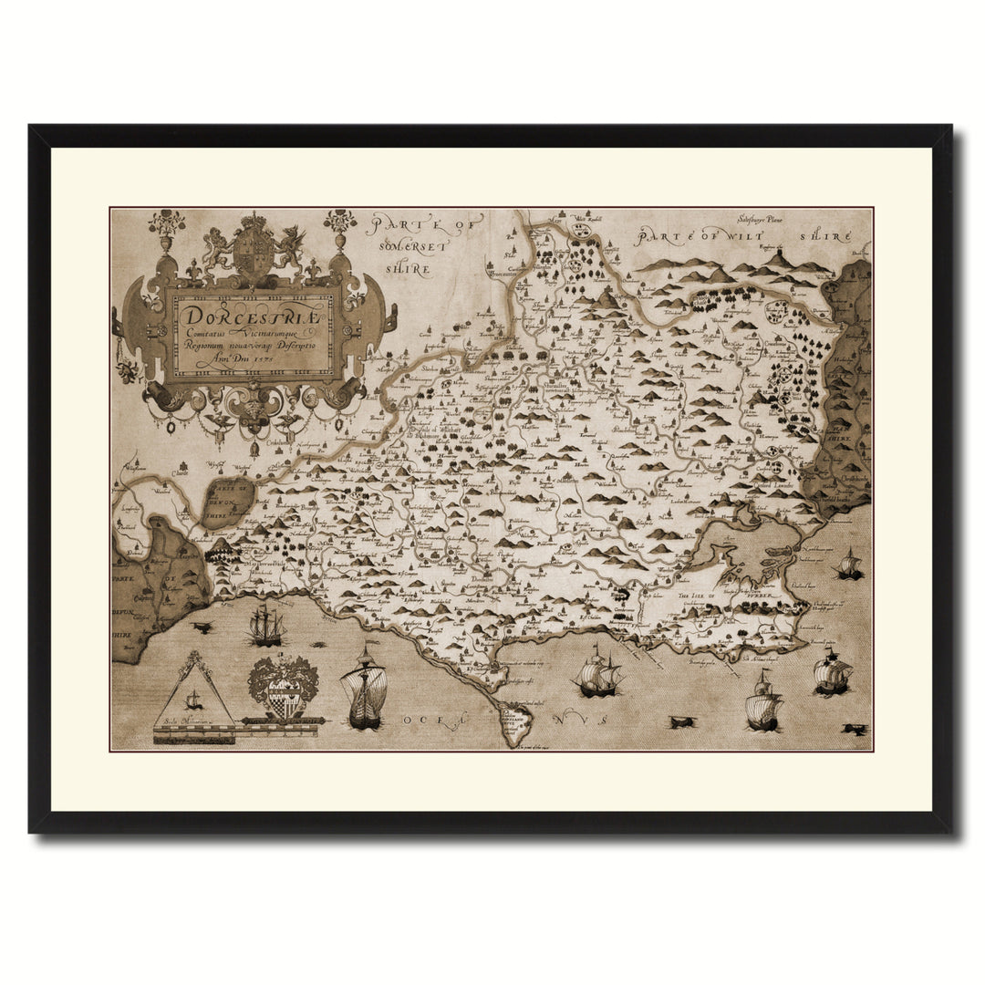 Atlas Of England and Wales Vintage Sepia Map Canvas Print with Picture Frame  Wall Art Gift Ideas Image 3