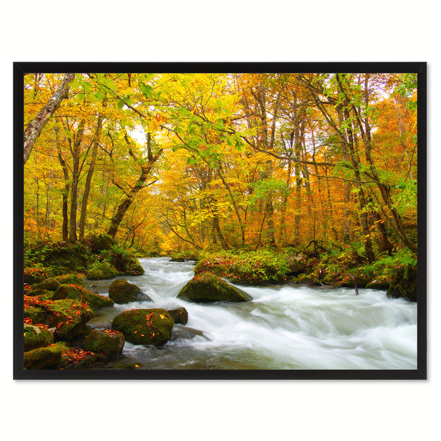 Autumn Stream Yellow Landscape Photo Canvas Print Pictures Frames  Wall Art Gifts Image 1