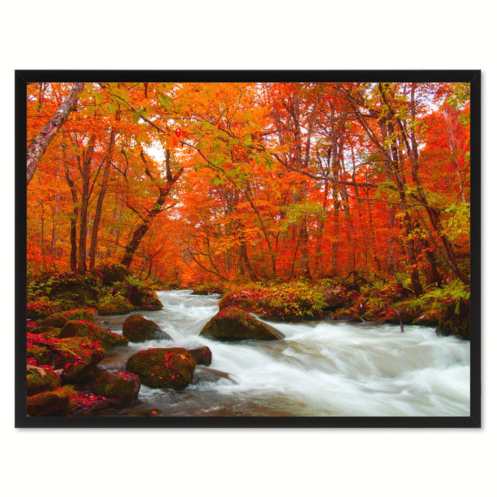 Autumn Stream Red Landscape Photo Canvas Print Pictures Frames  Wall Art Gifts Image 1