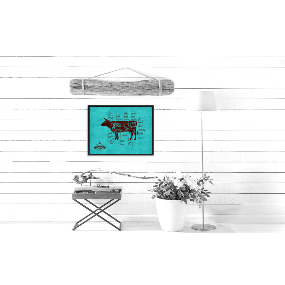 Beef Meat Cow Cuts Butchers Chart Canvas Print with Picture Frame  Wall Art Gifts Image 2