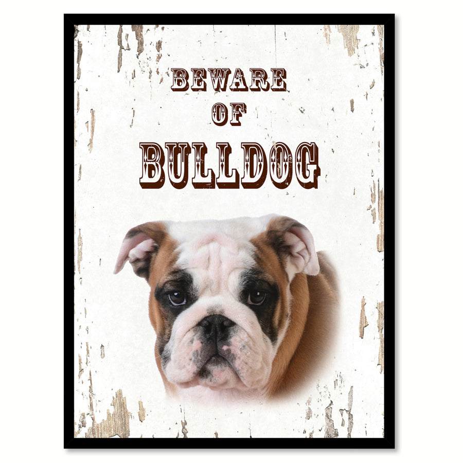 Beware of Bulldog Dog Sign Gifts Canvas Print  Picture Frames Wall Art Image 1