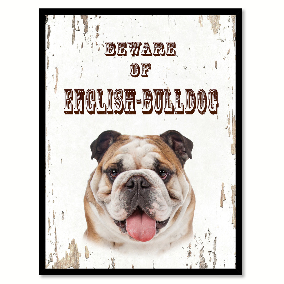 Beware of English Bulldog Dog Sign Gifts Canvas Print  Picture Frames Wall Art Image 1