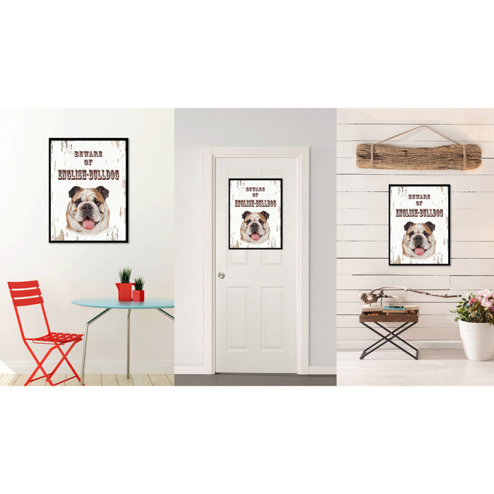 Beware of English Bulldog Dog Sign Gifts Canvas Print  Picture Frames Wall Art Image 2
