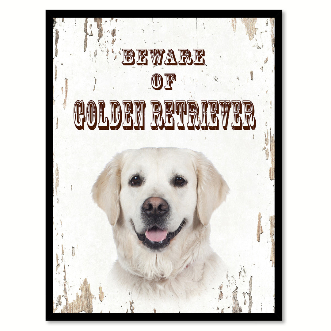 Beware of Golden Retriever Dog Sign Gifts Canvas Print  Picture Frames Wall Art Image 1