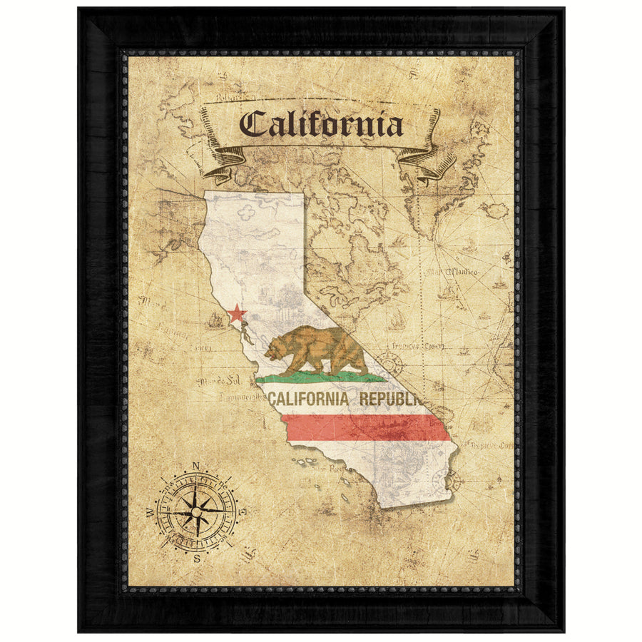 California State Flag  Vintage Map Canvas Print with Picture Frame  Wall Art Decoration Gift Ideas Image 1