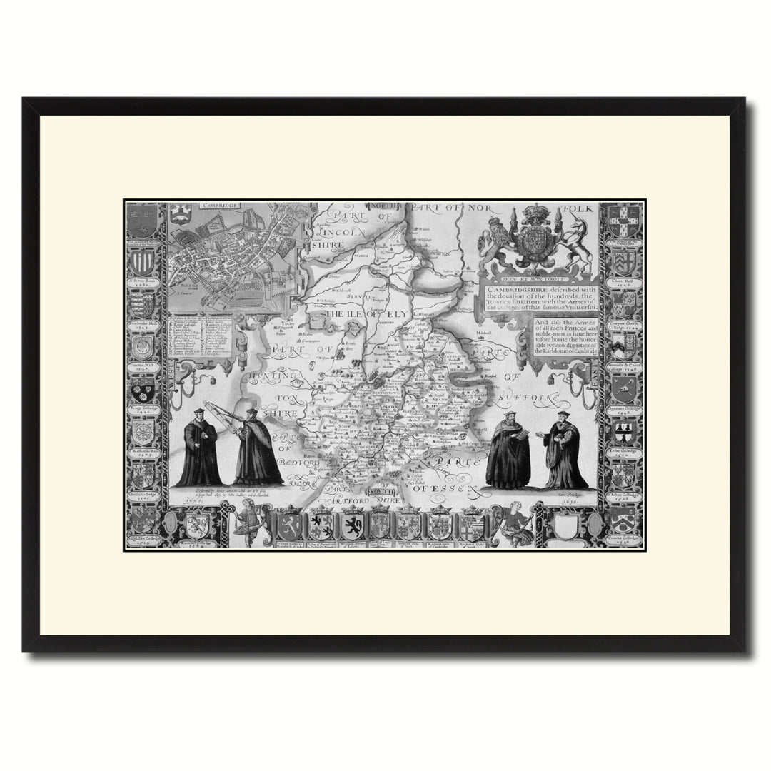 Cambridgeshire Vintage BandW Map Canvas Print with Picture Frame  Wall Art Gift Ideas Image 1