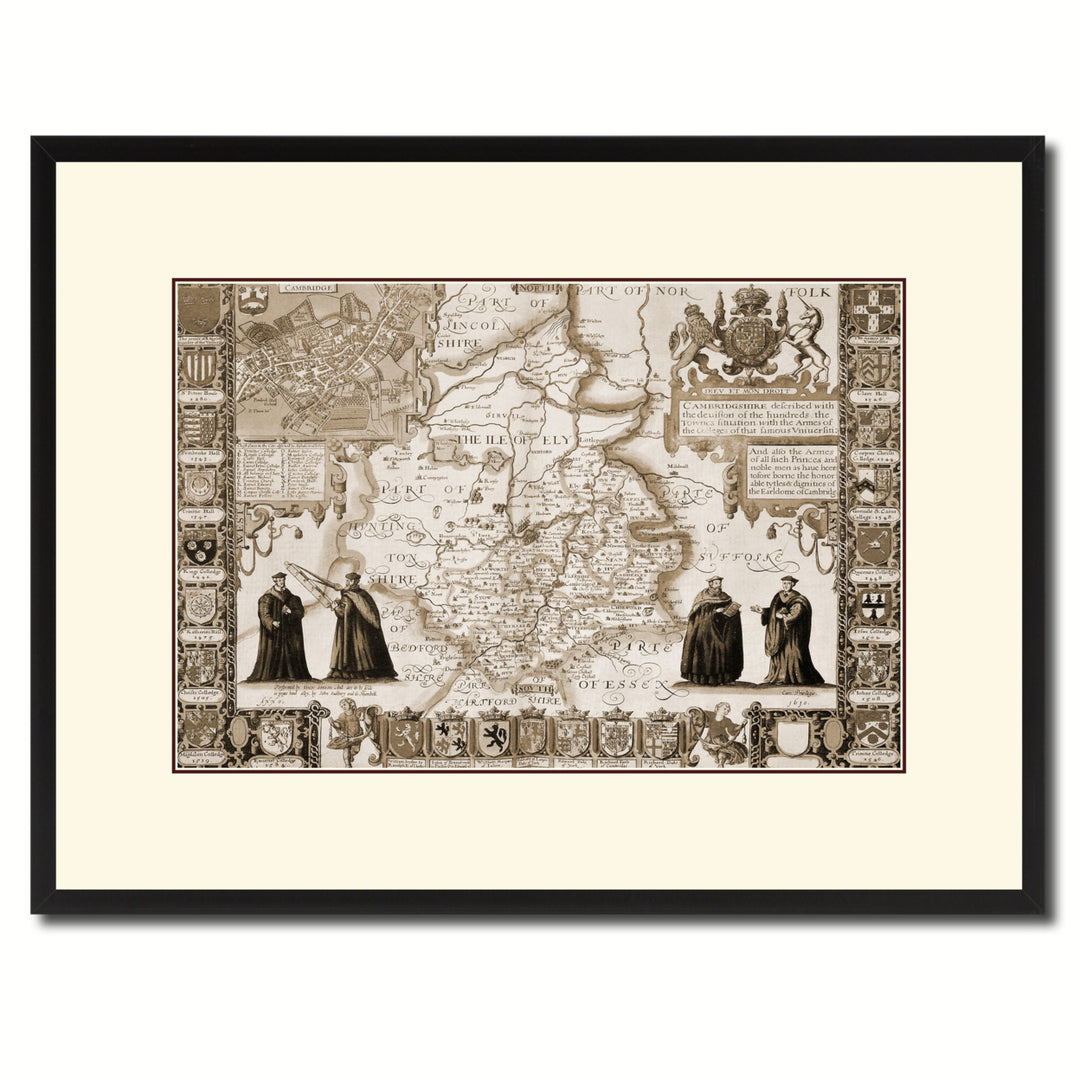 Cambridgeshire Vintage Sepia Map Canvas Print with Picture Frame Gifts  Wall Art Decoration Image 1