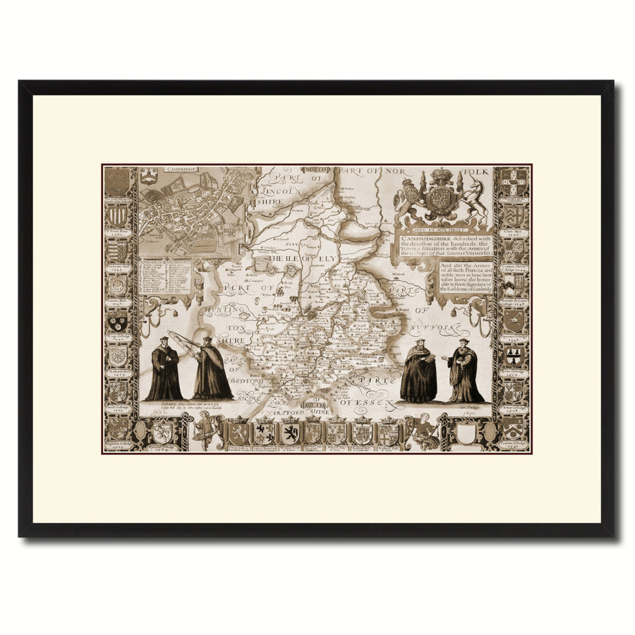 Cambridgeshire Vintage Sepia Map Canvas Print with Picture Frame Gifts  Wall Art Decoration Image 1