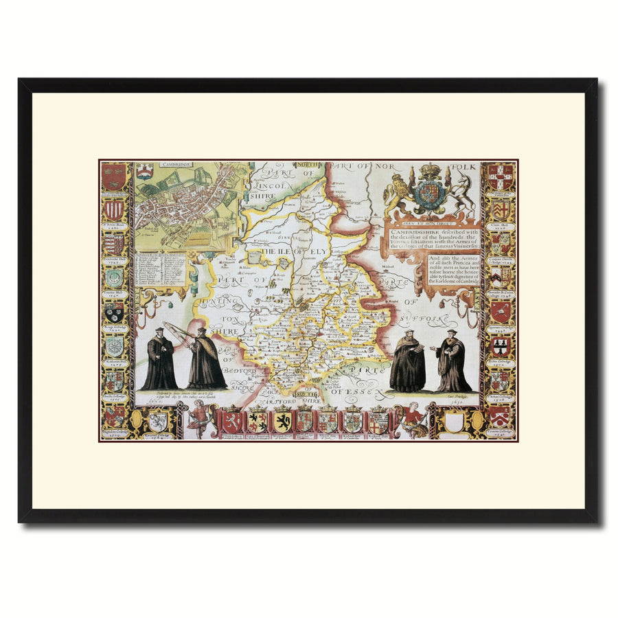 Cambridgeshire Vintage Antique Map Wall Art  Gift Ideas Canvas Print Custom Picture Frame Image 1