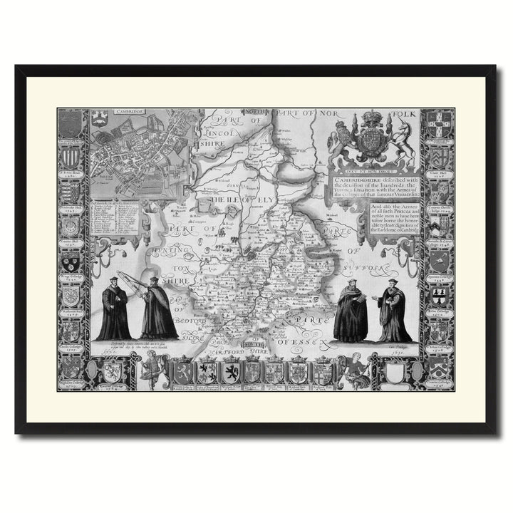 Cambridgeshire Vintage BandW Map Canvas Print with Picture Frame  Wall Art Gift Ideas Image 3