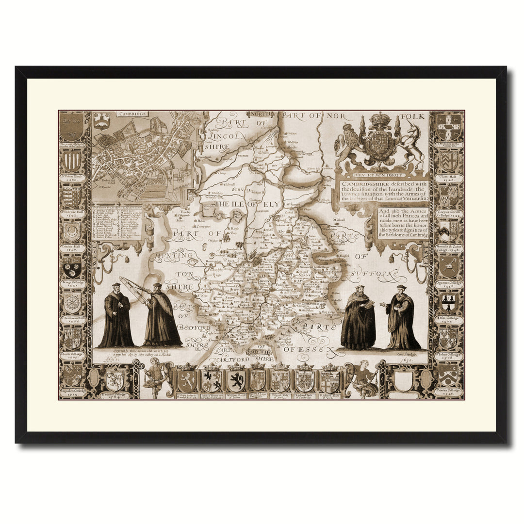 Cambridgeshire Vintage Sepia Map Canvas Print with Picture Frame Gifts  Wall Art Decoration Image 3