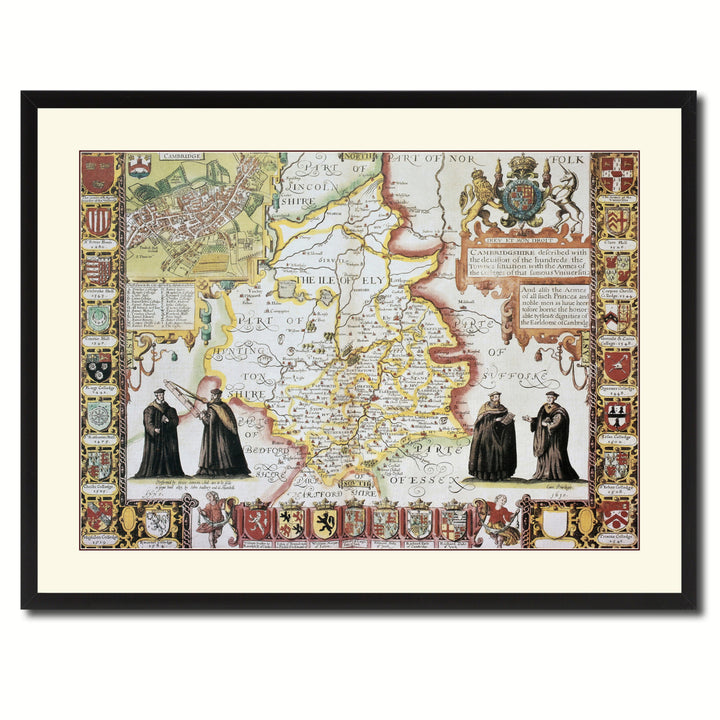 Cambridgeshire Vintage Antique Map Wall Art  Gift Ideas Canvas Print Custom Picture Frame Image 3