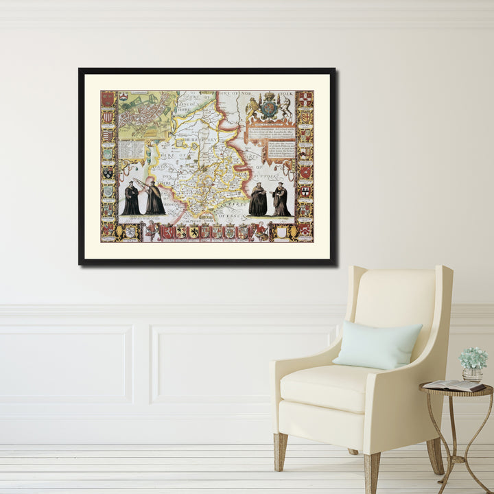 Cambridgeshire Vintage Antique Map Wall Art  Gift Ideas Canvas Print Custom Picture Frame Image 5