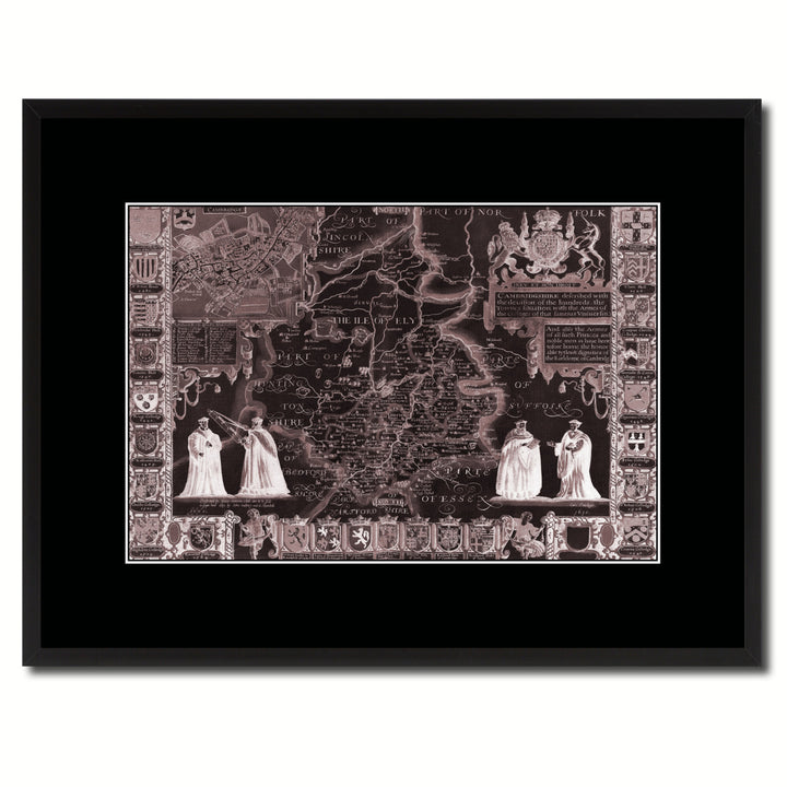 Cambridgeshire Vintage Vivid Sepia Map Canvas Print with Picture Frame  Wall Art Decoration Gifts Image 1