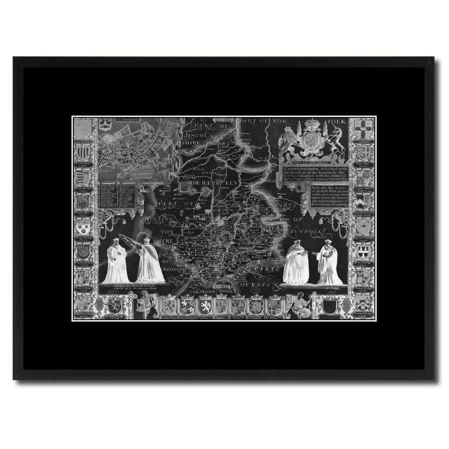 Cambridgeshire Vintage Monochrome Map Canvas Print with Gifts Picture Frame  Wall Art Image 1