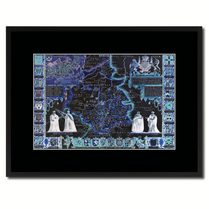 Cambridgeshire Vintage Vivid Color Map Canvas Print with Picture Frame  Wall Art Office Decoration Gift Ideas Image 1