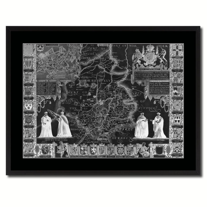 Cambridgeshire Vintage Monochrome Map Canvas Print with Gifts Picture Frame  Wall Art Image 3