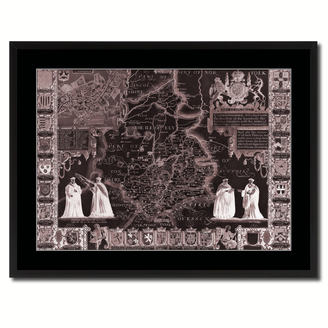 Cambridgeshire Vintage Vivid Sepia Map Canvas Print with Picture Frame  Wall Art Decoration Gifts Image 3