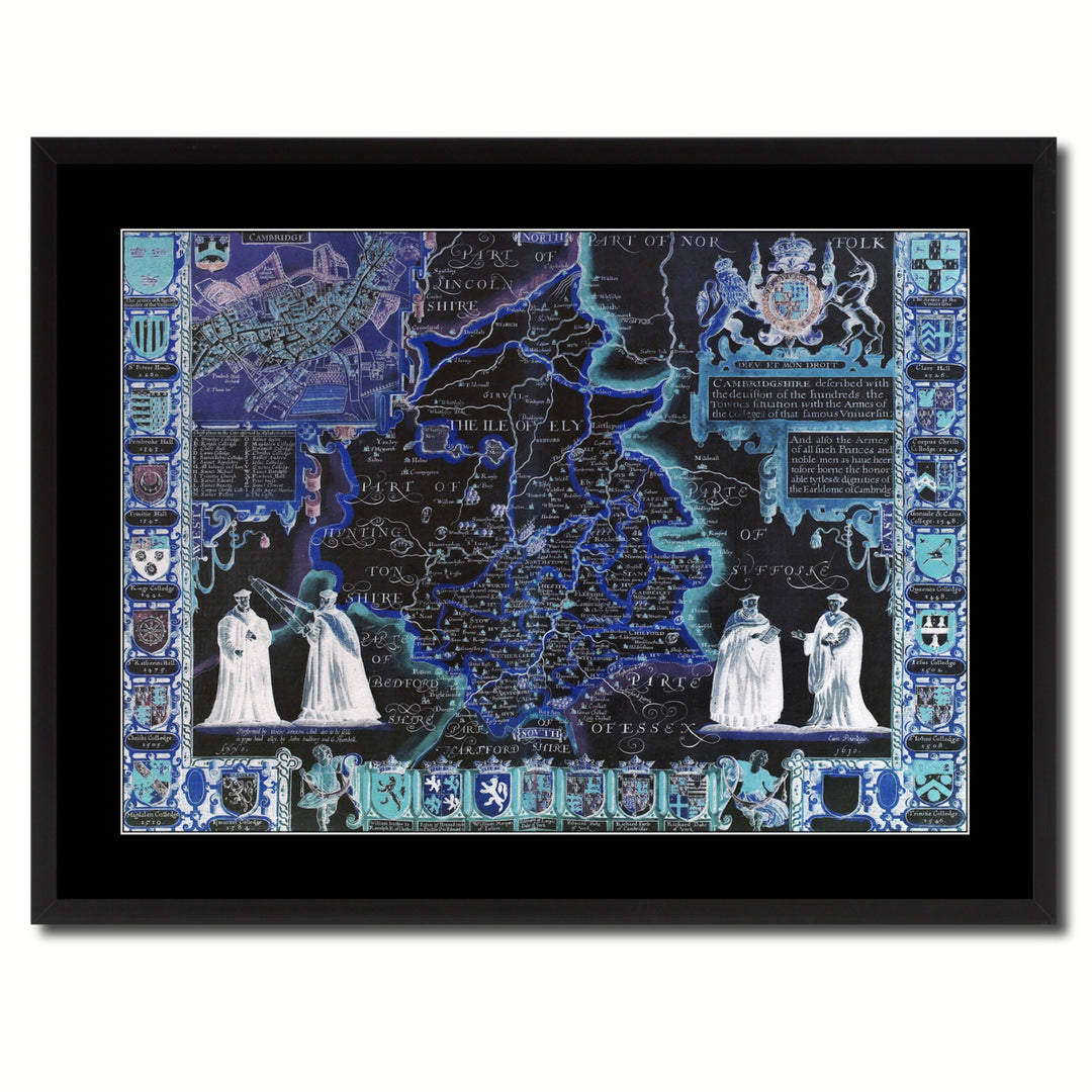 Cambridgeshire Vintage Vivid Color Map Canvas Print with Picture Frame  Wall Art Office Decoration Gift Ideas Image 3
