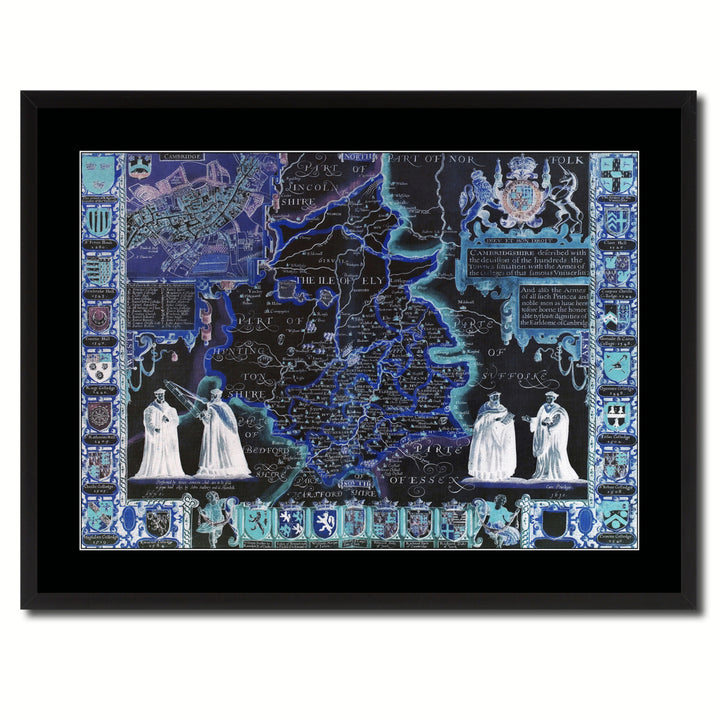 Cambridgeshire Vintage Vivid Color Map Canvas Print with Picture Frame  Wall Art Office Decoration Gift Ideas Image 3