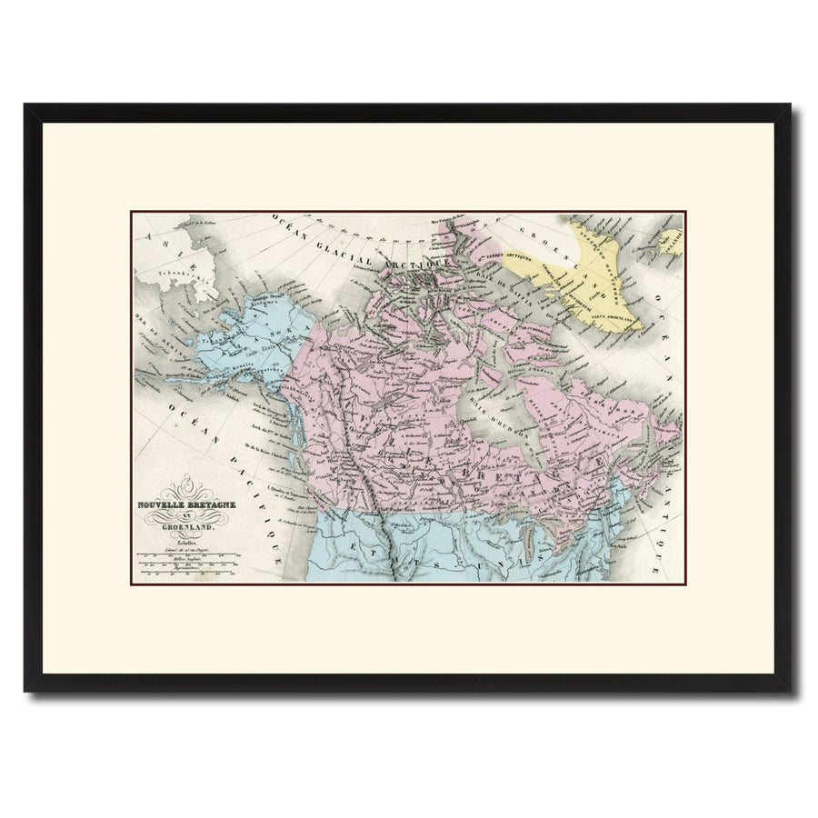 Canada Alaska Vintage Antique Map Wall Art  Gift Ideas Canvas Print Custom Picture Frame Image 1